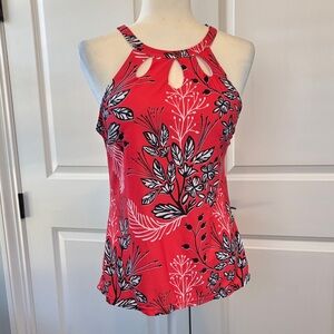 Black and Coral Floral Tankini Top